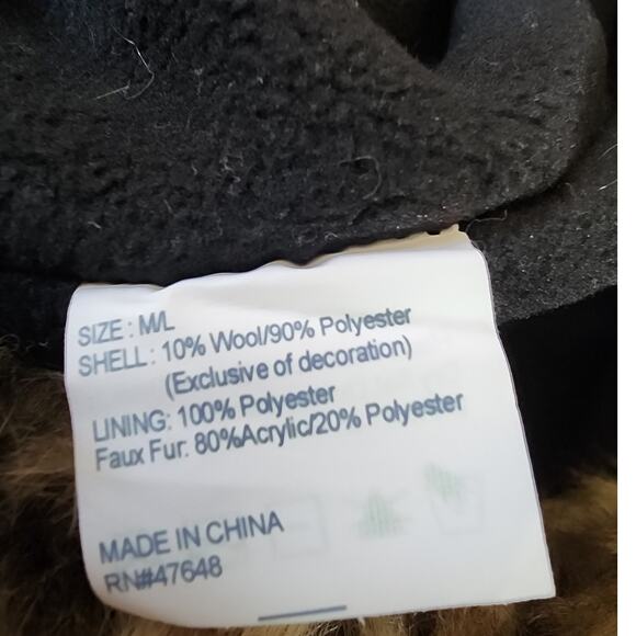 Red Black Buffalo Plaid Wool Blend Trapper Hat Faux Fur M/L - Picture 3 of 5